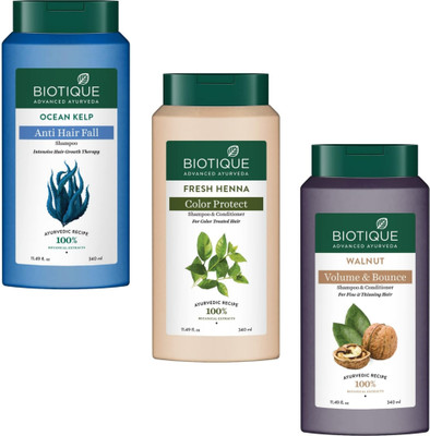 BIOTIQUE Walnut & Fresh Heena & Ocean Kelp Shampoo 340Ml (Pack Of 3)(1020 ml)