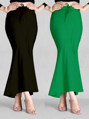 SCUBE DESIGNS Fishcut Saree shapewear Combo Green & Black Lycra Blend Petticoat(M)
