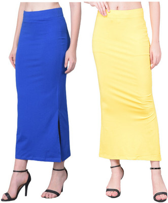 Comfort Lady Saree Shapewear 2 Pcs (Indigo and Light Yellow) Cotton Blend Petticoat(L)