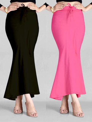 DRESQUE STORE Fishcut Saree shapewear Combo Baby Pink & Black Lycra Blend Petticoat(S)