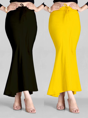DRESQUE STORE Fishcut Saree shapewear Combo Lemon Yellow & Black Lycra Blend Petticoat(L)