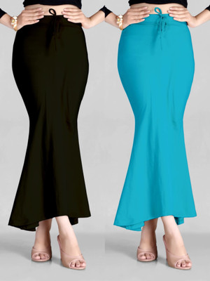 DRESQUE STORE Fishcut Saree shapewear Combo Light Blue & Black Lycra Blend Petticoat(L)