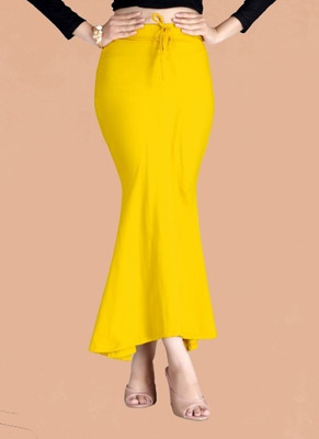 SCUBE DESIGNS Fishcut Saree Shapewear Lemon Yellow (M) Lycra Blend Petticoat(M)