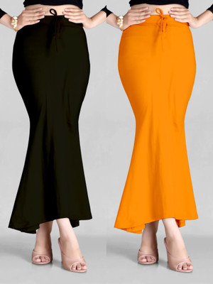 DRESQUE STORE Fishcut Saree shapewear Combo Mustard & Black Lycra Blend Petticoat(S)