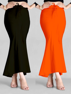 DRESQUE STORE Fishcut Saree shapewear Combo Orange & Black Lycra Blend Petticoat(S)