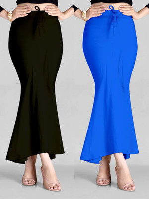 DRESQUE STORE Fishcut Saree shapewear Combo Blue & Black Lycra Blend Petticoat(L)