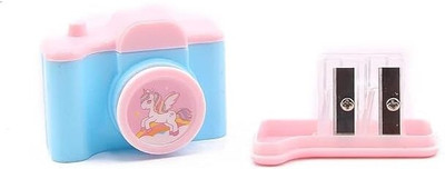 apcatio Fancy Cute Unicorn Print Camera Shape Double Hole Pencil Dual Blade Sharpeners(Set of 1, Multicolor)