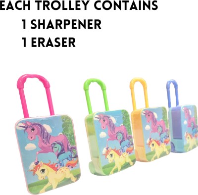 moco Unicorn Theme Design Trolley Suitcase Eraser Sharpeners(Set of 2, Multicolor)