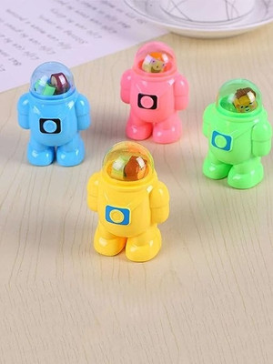 Sannu Astronaut Abs Plastic Pencil Sharpener with Small 2 Erasers for Kids Double Blade Astronaut Sharpener(Multicolor)