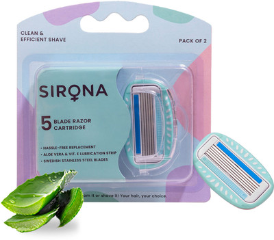 SIRONA Hair Removal Reusable Razor Cartridges/Blades with Aloe Vera Strip(Pack of 2)