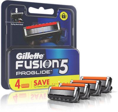 Gillette Fusion Proglide 5-Bladed Cartridges with Lubra Strip(Pack of 4)