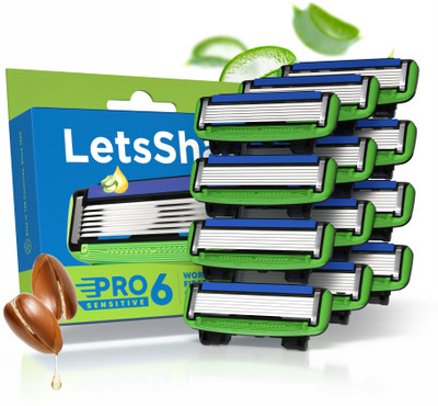 LetsShave Pro 6 Sensitive Face & Body Shaving Razor Cartridges/Shaving Blade Refills(Pack of 12)