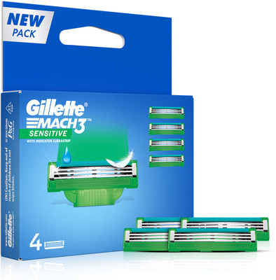 Gillette Mach3 Sensitive 3- Shaving Blades for men with lubricating strip(Pack of 4)
