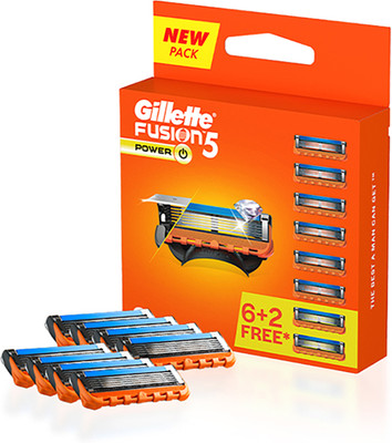 Gillette Fusion Power - shaving blades for men with beard shaping back blades(Pack of 8)