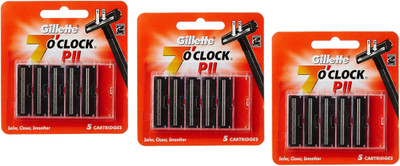 GILLETTE 7 ‘O’ Clock PII Cartridge (Blades) -Combo Pack 5 X 3 = 15 (Pack of 3)
