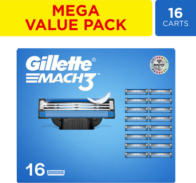 Gillette Mach3 Shaving Blades for Men with Micro Fin Skin Guard(Pack of 16)
