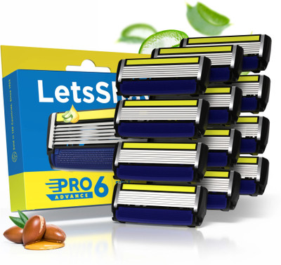 LetsShave Pro 6 Advance Face&Body Shaving Razor Blade Refills/Cartridges Precision Trimmer(Pack of 12)