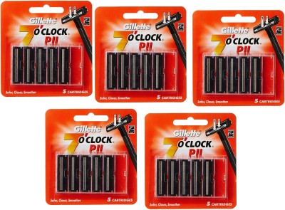 GILLETTE 7 ‘O’ Clock PII Cartridge (Blades) -Combo Pack 5 X 5 = 25  (Pack of 5)