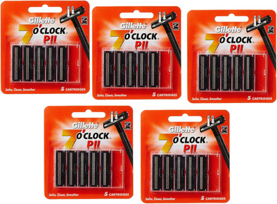 GILLETTE 7 ‘O’ Clock PII Cartridge (Blades) -Combo Pack 5 X 5 = 25 (Pack of 5)