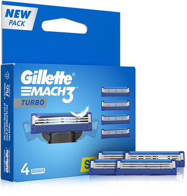 Gillette Mach 3 Turbo Manual Shaving or Blades For Men-4S Pack (Cartridge)(Pack of 4)