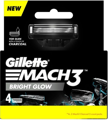 Gillette Mach3 Charcoal Shaving Razor Blades - 4s Pack(Cartridge)(Pack of 4)