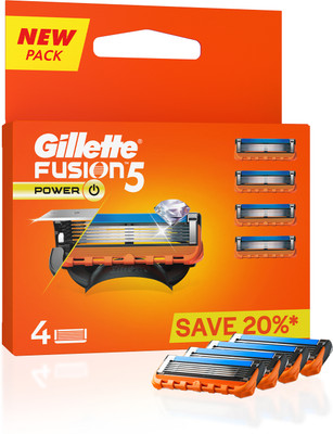 Gillette Fusion Power - shaving blades for men with beard shaping back blades(Pack of 4)