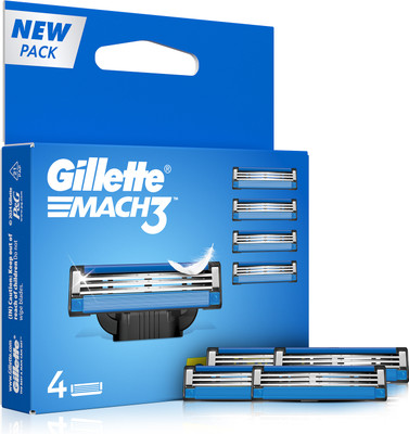 Gillette Mach3 Cartridges with Indicatior Lubrication Strip(Pack of 4)