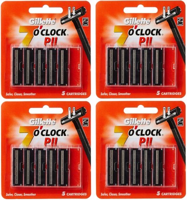 Gillette 7' O CLOCK PII Safer, Closer, Smoother (5X4=20 Cartridge)(Pack of 4)