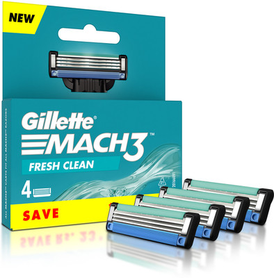 Gillette Mach3 Cartridges with Indicatior Lubrication Strip(Pack of 4)