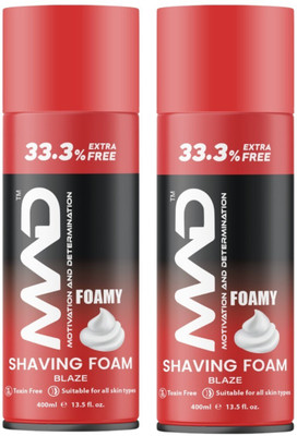 mad Shaving Foam(Blaze) 400mlEach Pack of 2 toxin Free Shave Foam Clean&smooth Shave(800 ml)