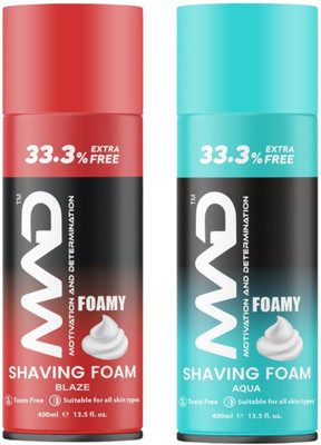 mad Shaving Foam (Blaze&Aqua) 400mlEach Pack of 2 Shave Foam Clean&smooth Shave(800 ml)