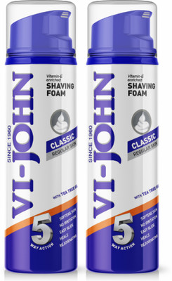 VI-JOHN Classic Shave Foam for Regular Skin with Tea Tree Oil (200 GM Each) (Pack of 2)(400 g)