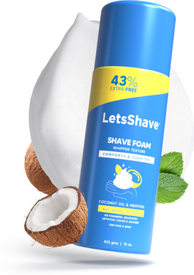 LetsShave Sensitive Shave Foam, Menthol | Coconut Oil, Alcohol Free Shaving Foam(425 g)