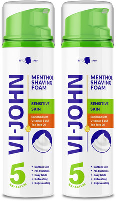 VI-JOHN Classic Menthol Shave Foam for Sensitive Skin with Tea Tree Oil (200 GM EACH) (PACK OF 2)(400 g)