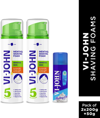 VI-JOHN Shaving Foam Menthol 200GM (Pack of 2) & All Skin Type 50GM(450 g)
