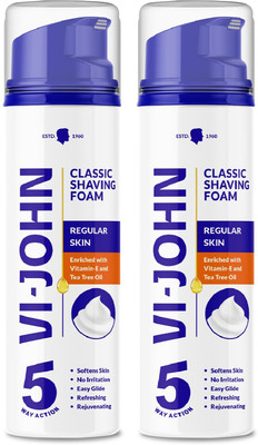 VI-JOHN Classic Shave Foam for Regular Skin with Tea Tree Oil (200 GM Each) (Pack of 2)(400 g)
