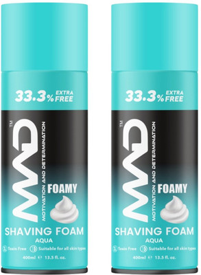 mad Shaving Foam (Aqua) 400mlEach Pack of 2 toxin Free Shave Foam Clean&smooth Shave(800 ml)