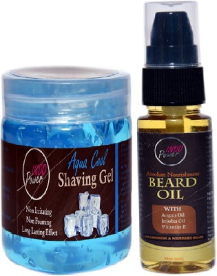 INDO POWER Ba145- AQUA COOL SHAVING GEL 200g. + ABSOLUTE NOURISHMENT BEARD OIL 30ml.(230 g)