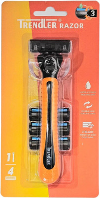 TRENDLER Orange Razor 1Handle + 4Refill Cartridges Smooth Shave with 3-Blade Technology, Men