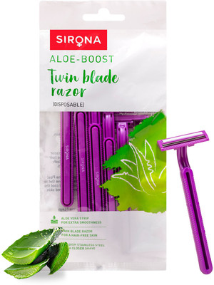 SIRONA Aloe-Boost Twin Blade Disposable Body Hair Removal Razor for Women(Pack of 5) deal from flipkart