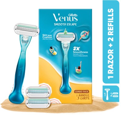 Gillette Venus Smooth Combo pack | Razor plus 2 refills | Aloe vera smooth