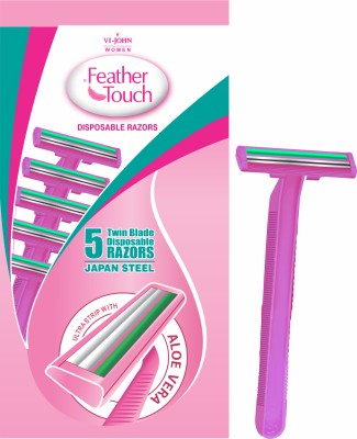 VI-JOHN Feather Touch TwinBlade Shaving Razors With Lubricating AloeVera Strip One Set(Pack of 5)