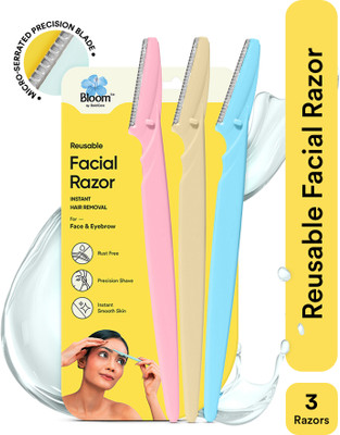 Bloom Facial Hair Removal Razor for Women | Painless & Gentle Dermaplaning Tool |, Women(Pack of 3)