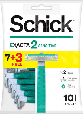 Schick Exacta2 Sensitive Twin Blade Disposable Razor For Men- With Lube Strip-7+3 Razor, Men(Pack of 10)
