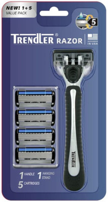 TRENDLER azor Shaving Kit 1 Handle + 5 Refills | Ultra Close Shave | Men's Grooming Pack, Men