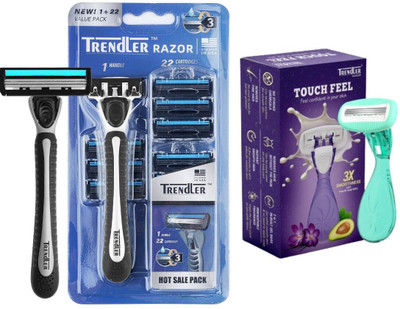 TRENDLER Touch Feel Body Razor With Travel Case & 3Blade shaving Razor, Men & Women(Pack of 2)