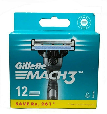 Gillette Mach 3 Manual Shaving Razor Blades (Cartridge) 12s pack, Men(Pack of 12)