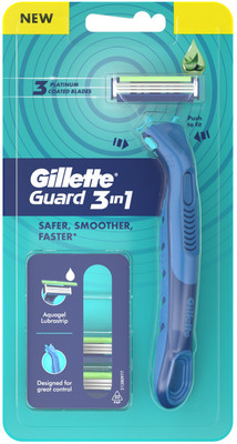 Gillette Guard 3in1 Shaving Razor Blade- 1 Handle+3 Cartridges, 3 blade razor for, Men(Pack of 3)