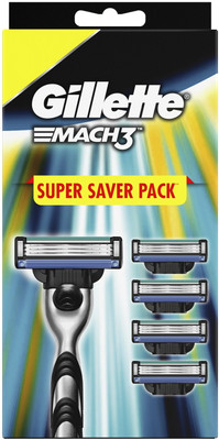 Gillette Mach 3 R+4, Cartridges Blades with Razor (4 Cartridge+ 1 Razor Handle), Men