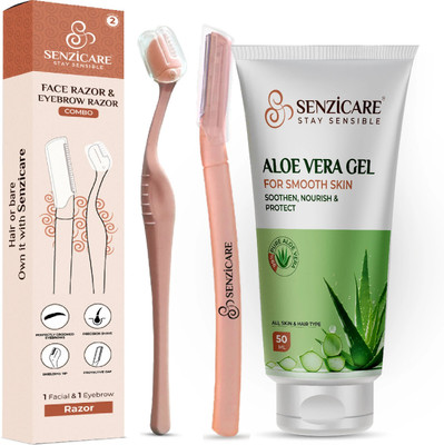 Senzicare Reusable Face Razor & Eyebrow Razor Combo Pack With Aloe Vera Gel 50ml, Women(Pack of 3)